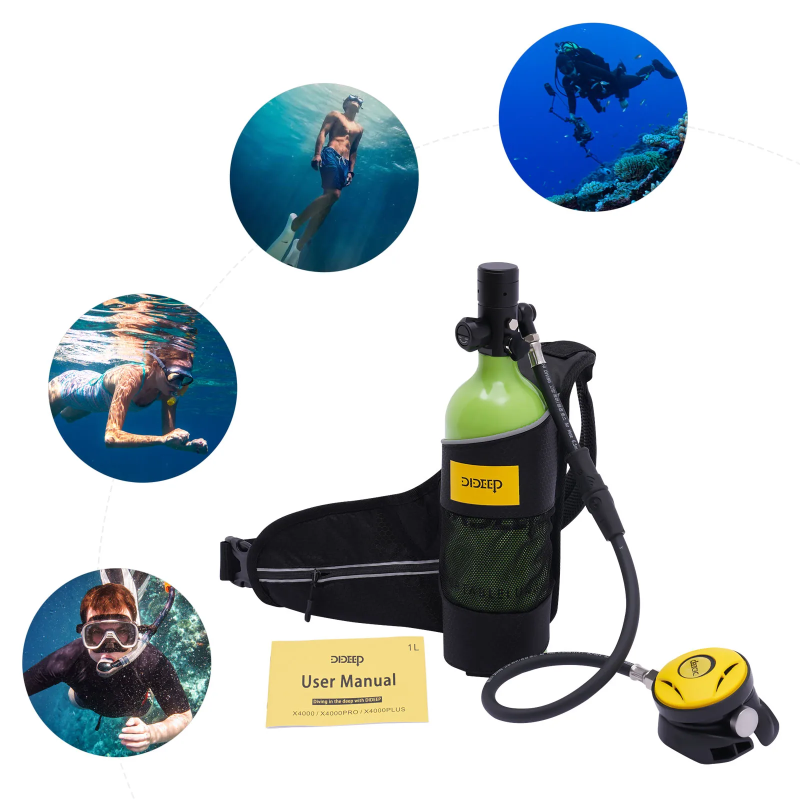 Mini Scuba Tank Refillable Oxygen Cylinder with 1L Capacity Scuba Tank with 15-20 Minutes Underwater Diving