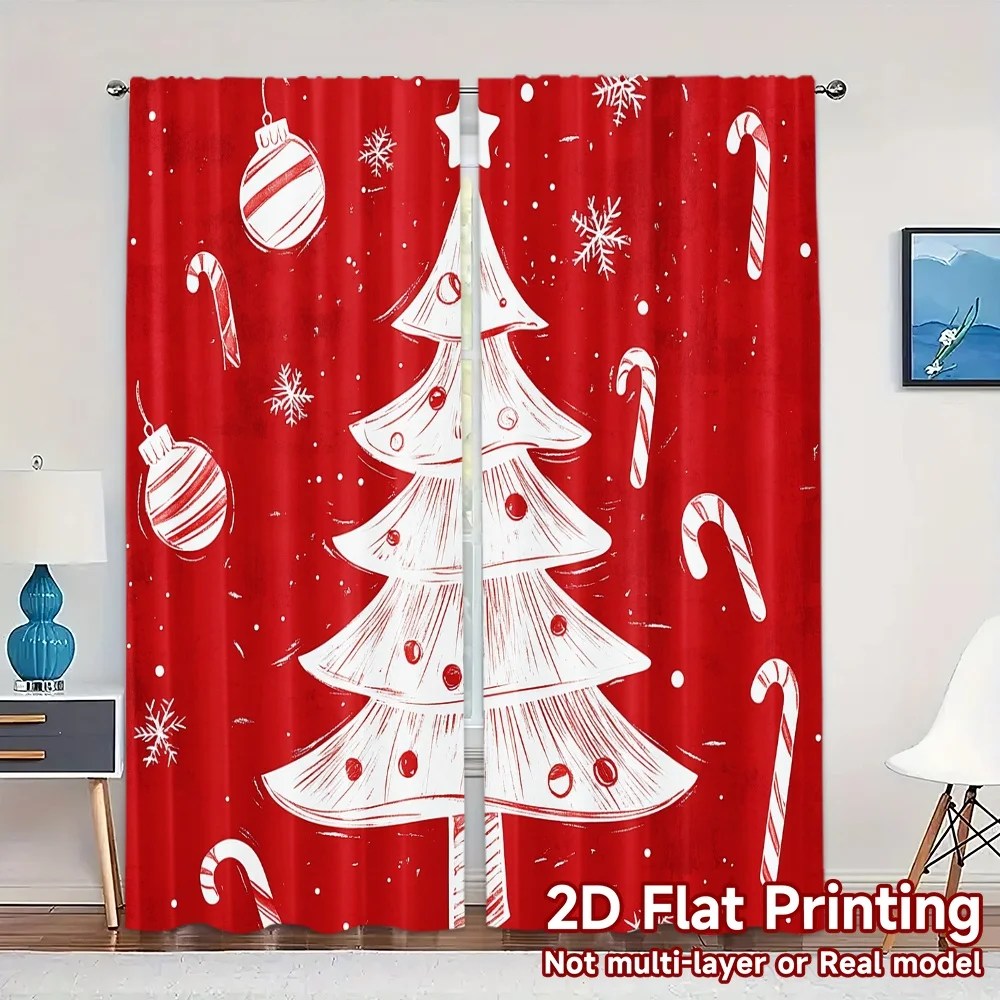 2pcs,Curtains Christmas Tree Snowflakes Ornaments (2) Modern Modern Curtain Versatile Fabric Curtains All Seasons Use for