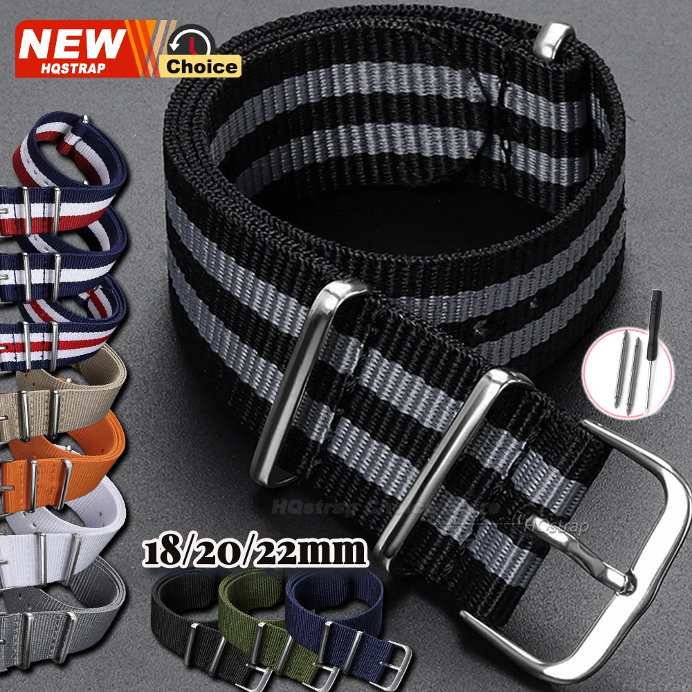 New Stripe Woven Strap 18mm 20mm 22mm Men Women Nylon Watch Band with Tool Silver Pin Buckle Universal Strap for Omega Bracelet