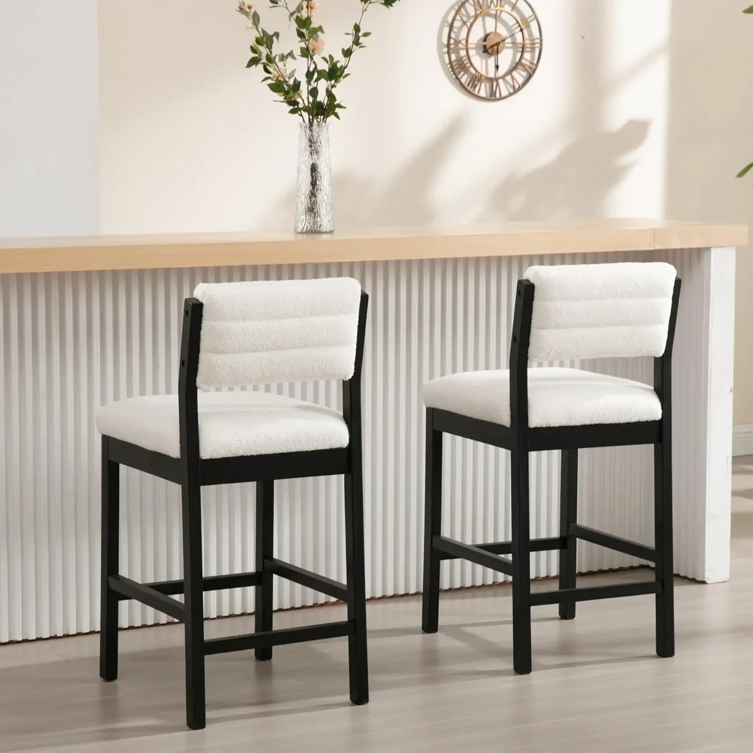 

Bar Stools Set of 4 Counter Height Bar Stools, Modern Upholstered Barstools with Back and Wood Legs
