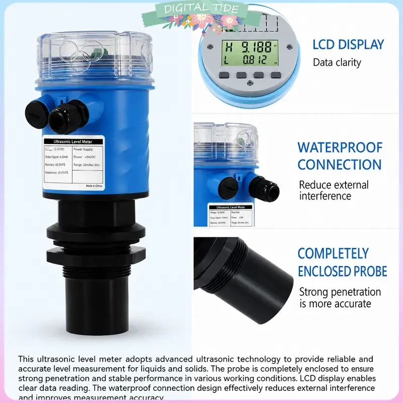 Ultrasonic Level Gauge Integrated Split Explosion-proof Level Gauge Sensor Level Gauge Transmitter Sensor 4-20mA Controller