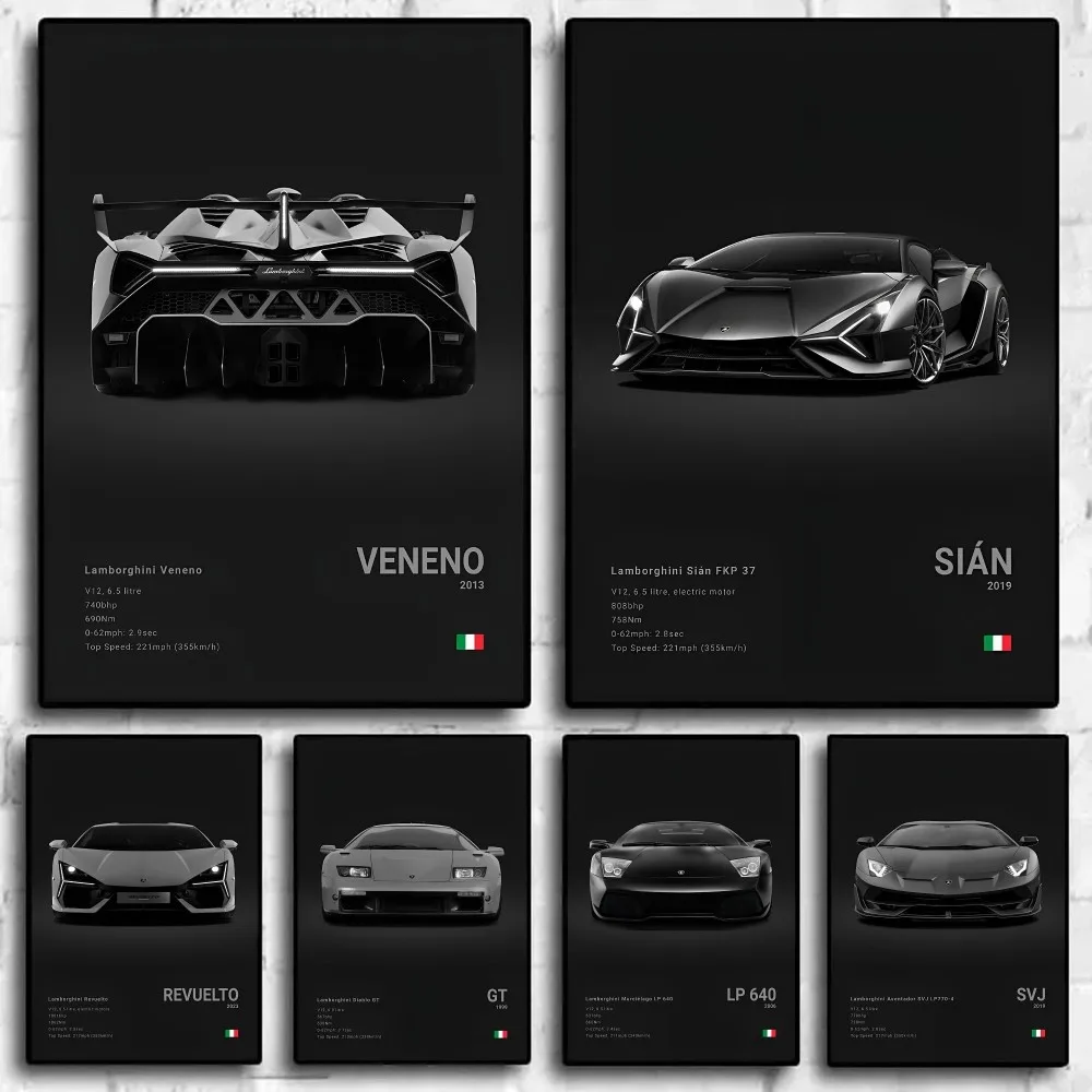 Modern Supercar L-Lamborghini Poster Sticky Wall Art Printing Waterproof Home Living Bed Room Garage Bar Aesthetic Decor