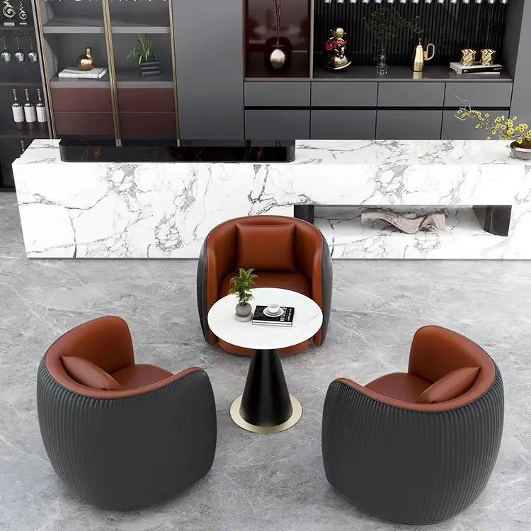 

Light luxury leather single sofa hotel lobby beauty salon negotiation business sofa office reception table and chair combination