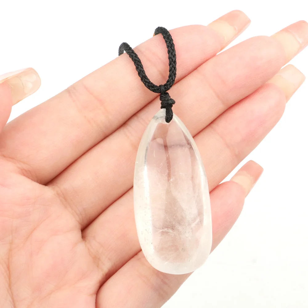 

1PC Natural White Crystal Pendant Reiki Gemstone Precious Spiritual Clear Quartz Long Teardrop Chain Necklace For Women Girl Men