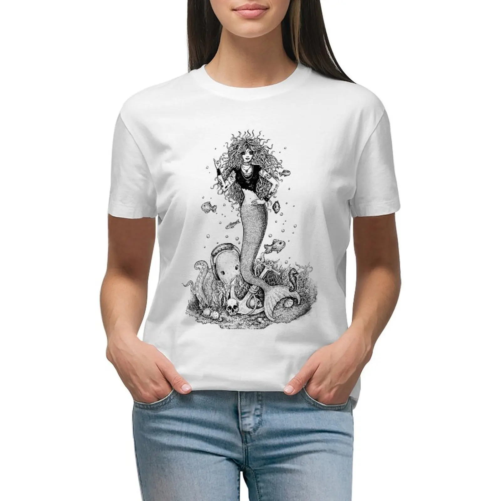 

Rocking Mermaid T-shirt cute tops summer clothes Womens graphic t shirts