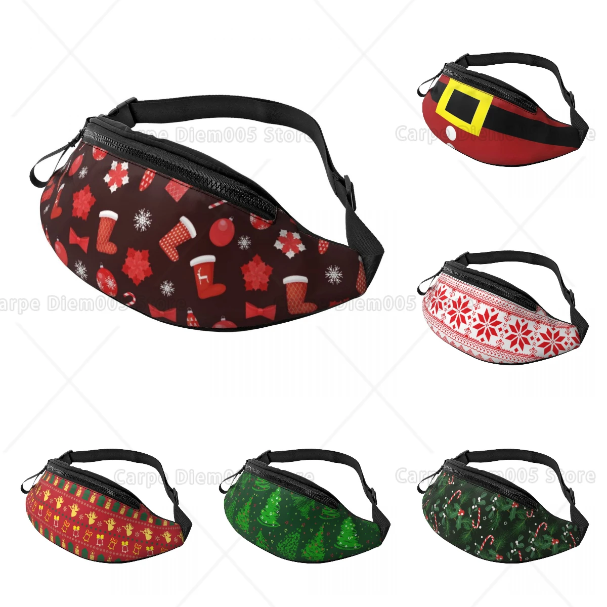 Christmas Snowflakes Socks Crossbody Fanny Packs for Women Men Running Belt Bag Travel Waist Bag Holiday Gift Print One Size
