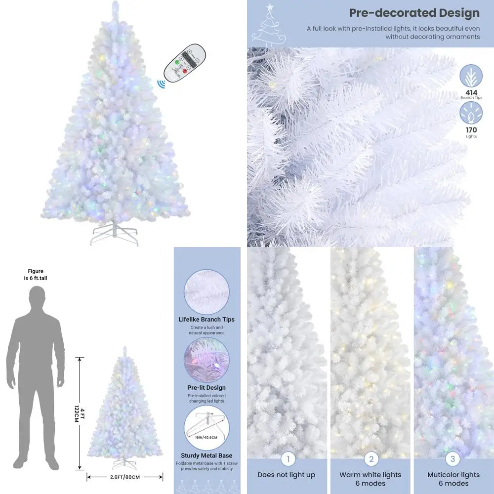 

Premium 4-Foot Classic Spruce Artificial Christmas Tree with 170 Warm White and Multi-Color Lights, 414 Branch Tips, Pre-Lit for