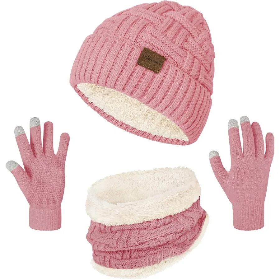 3 peças chapéu de inverno pescoço mais quente touchscreen luvas conjunto malha cachecol grosso gorro chapéus cachecóis conjunto para ao ar livre tempo frio proteger
