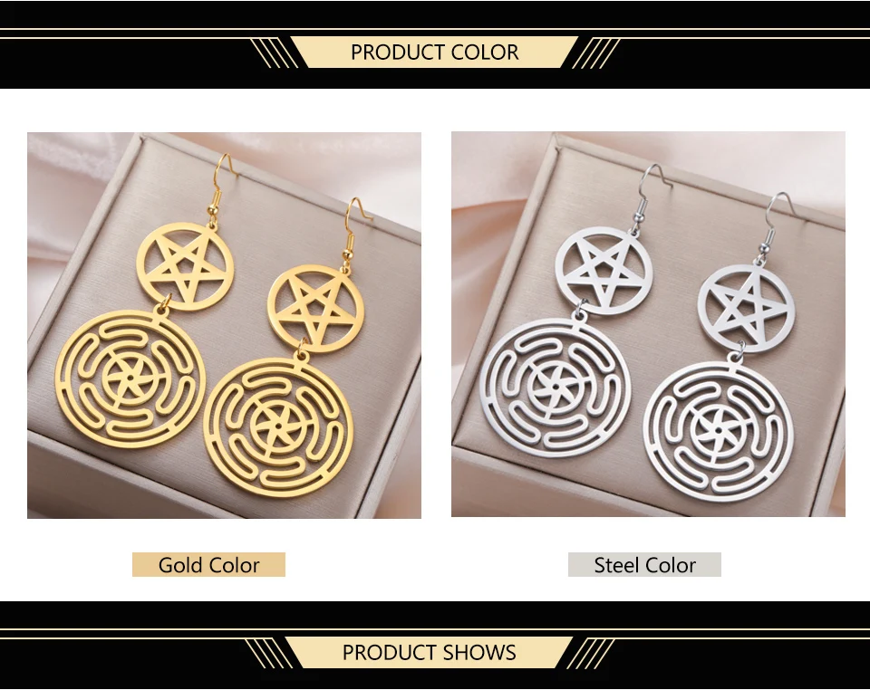 Dawapara Wheel of Hecate Pentagram Ohrringe Sigil of Lilith Mondgöttin Pentagramm Symbol Edelstahl Ohrringe Wicca Schmuck – Detail 3