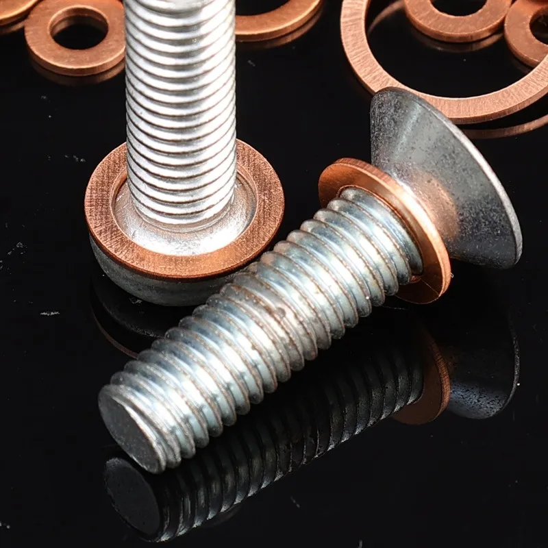 200pcs Copper Washer Gasket Nut and Bolt Set Flat Ring Seal Assortment Kit with Box M5/M6/M8/M10/M12/M14 for Sump Plugs