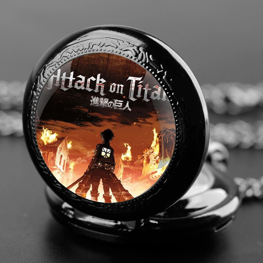 Vintage Pocket Watch Anime Attack on Titan Quartz Pocket Watches FOB Chain Clock Pendant Necklace Watch Men Women Children Gift