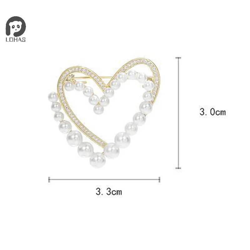 1 قطعة القلب الأبيض اللؤلؤ بروش دبابيس الملابس العصرية فستان تي شيرت القلب وشاح دبابيس كريستال وشاح حريري مشبك بروش