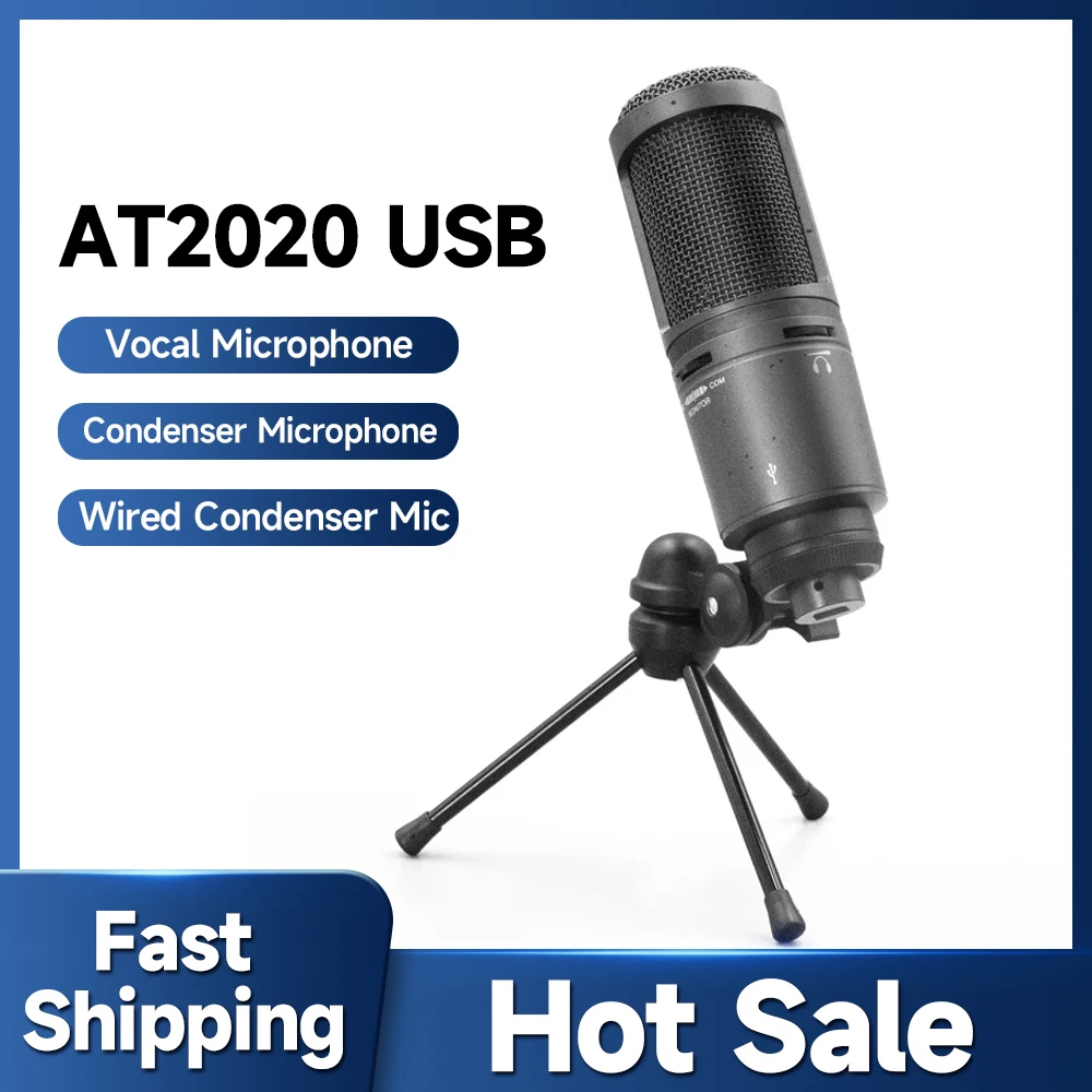 AT2020 USB Cardioid Condenser Microphone Network Cable Live Microphone Suitable for Live Conference Recording