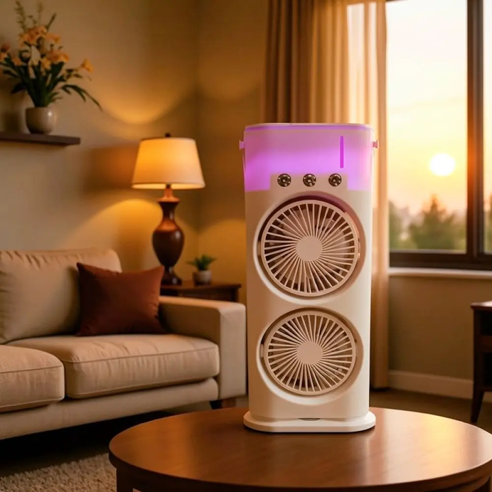 Desktop Dual Head Cooling Fan USB Electric Misting Cooler Portable Air Flow Device For YQ Home Office Desk Quiet Comfort