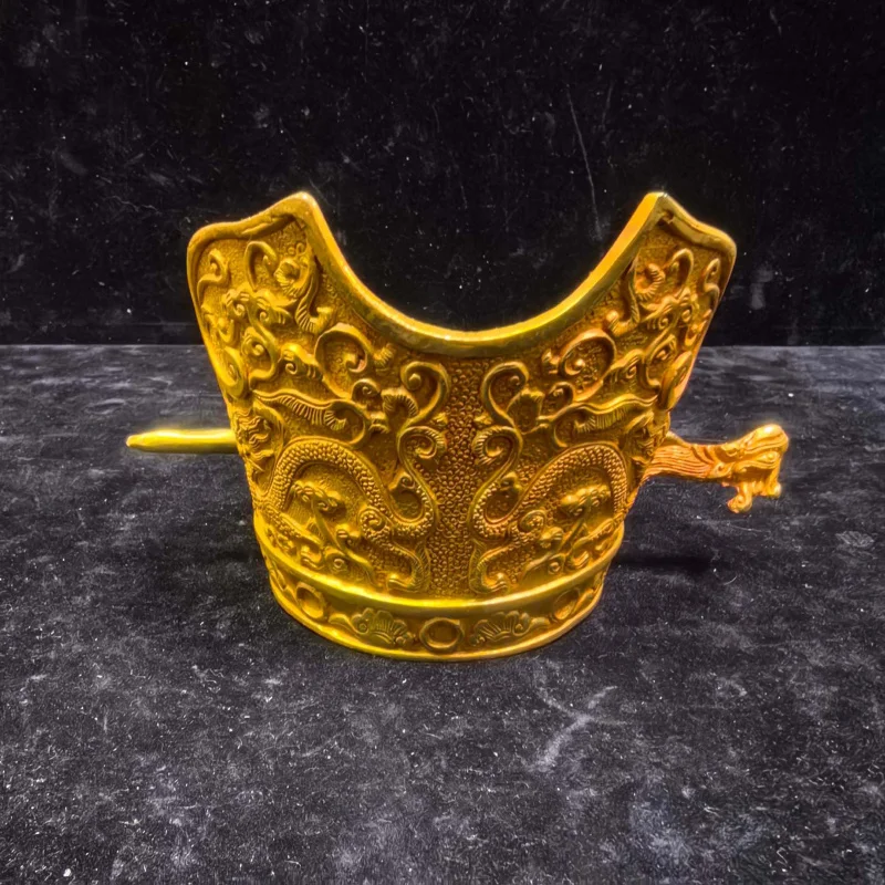 Vintage solid gemstone-embellished engraved Tang Dynasty official hat with double dragons, imperial crown, dragon and phoenix ha