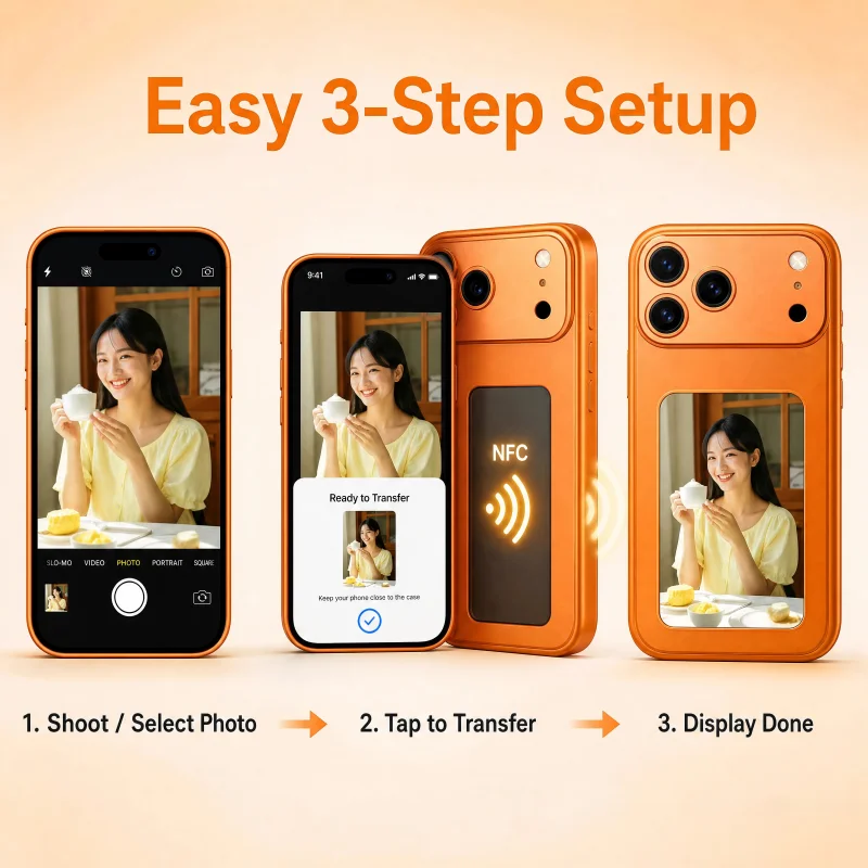 NFC Passive 4 Color E-Ink Display Phone Case For iPhone 15 14 17Pro Max DIY Custom Photo Picture Cover One Tap Change Image Zer