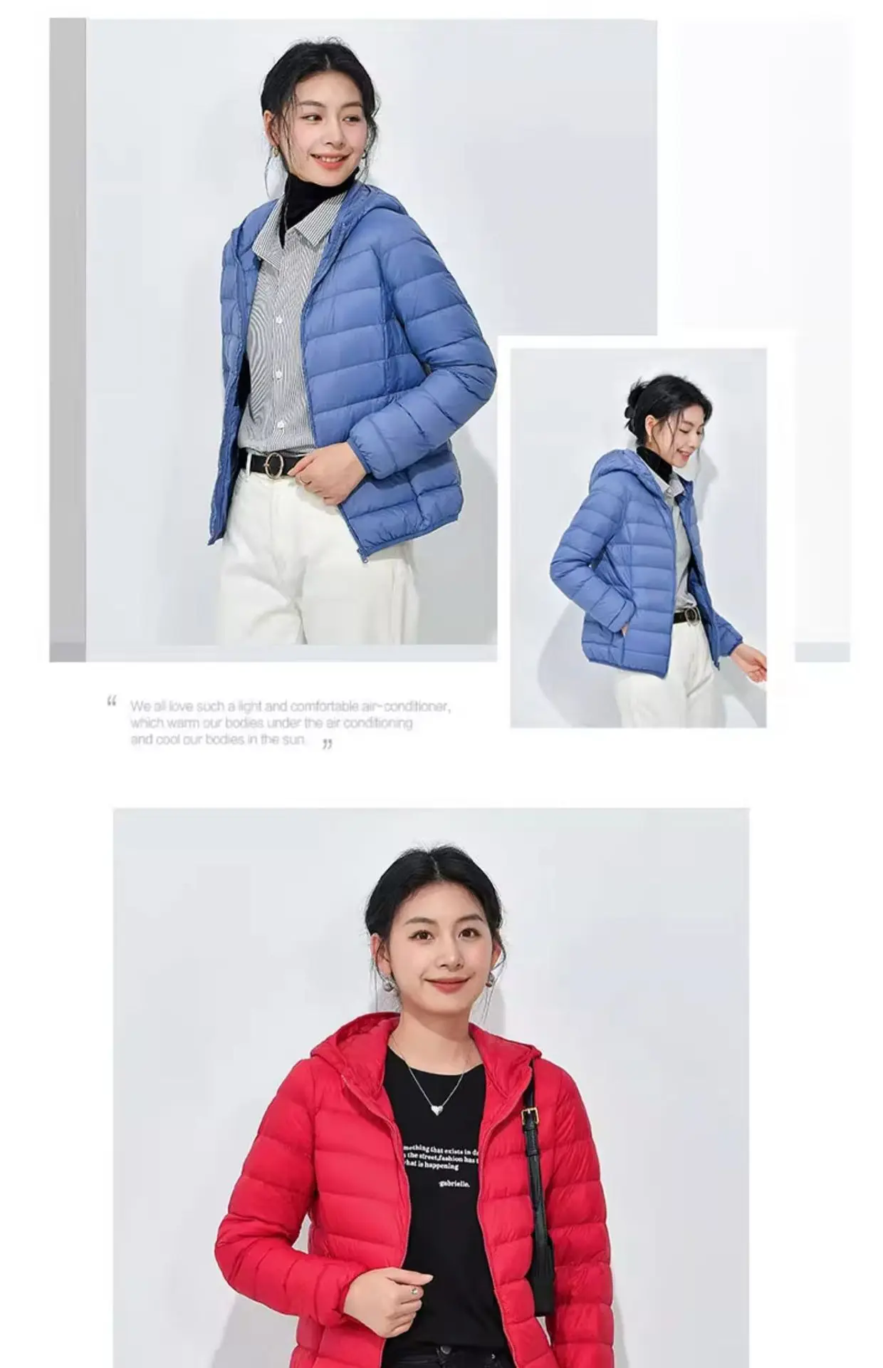 Women's Lightweight Casual Hooded Down Jacket Autumn Winter Minimalist Short Down Coats Female Solid Color Zipper Warm Outerwear