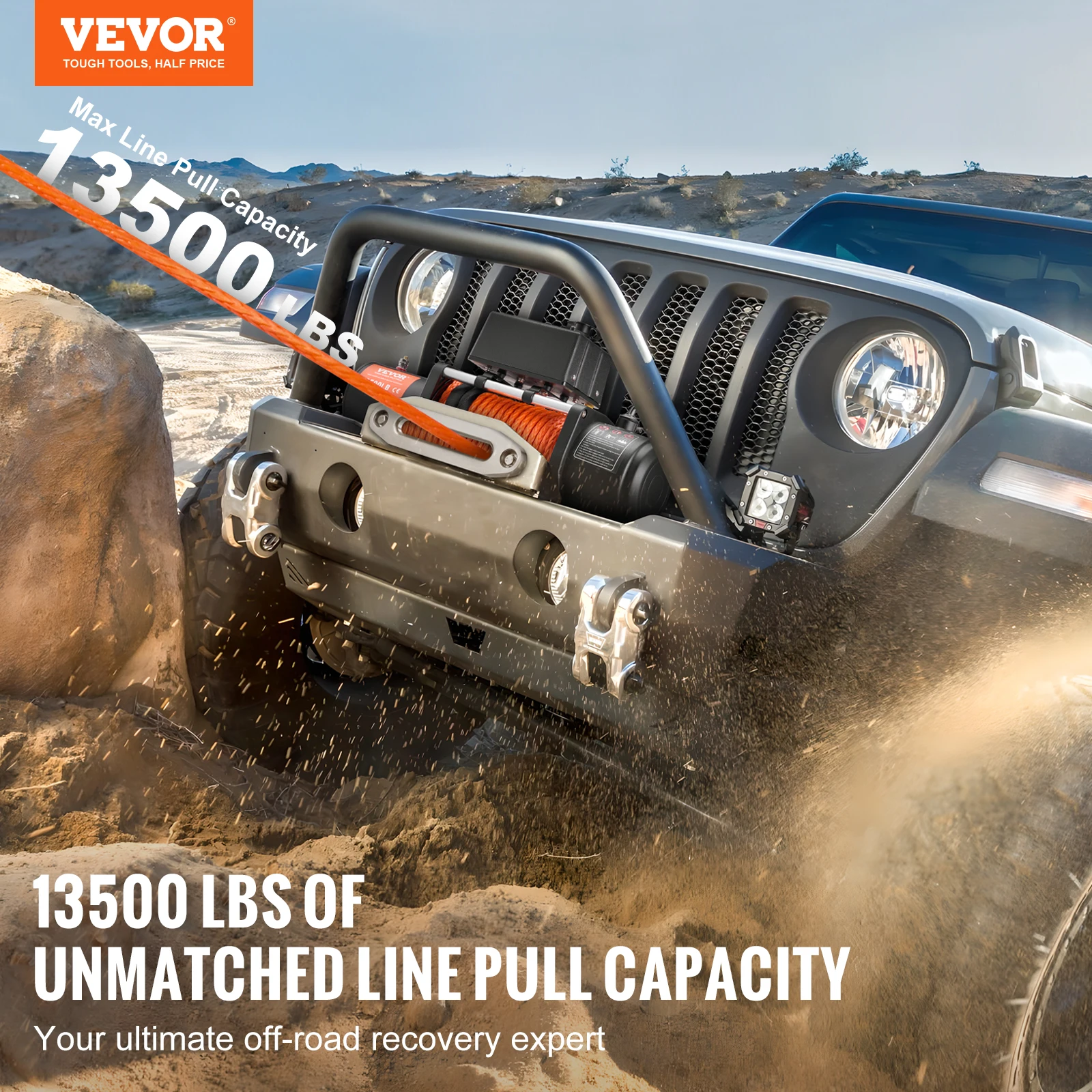 VEVOR Electric Winch,13500 lb,12V DC Truck Winch w/Φ3/8inx80 ft Synthetic Rope Aluminum Fairlead Wireless & Wired Remote Control