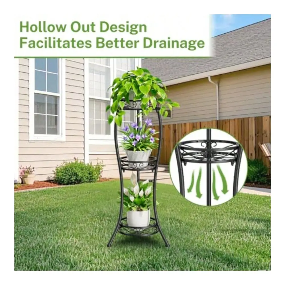 

3 Tier Tall Metal Plant Stand Indoor Outdoor Wrought Iron Corner Flower Pot Holder Shelf 34 Inch Vertical Display Rack For Pati