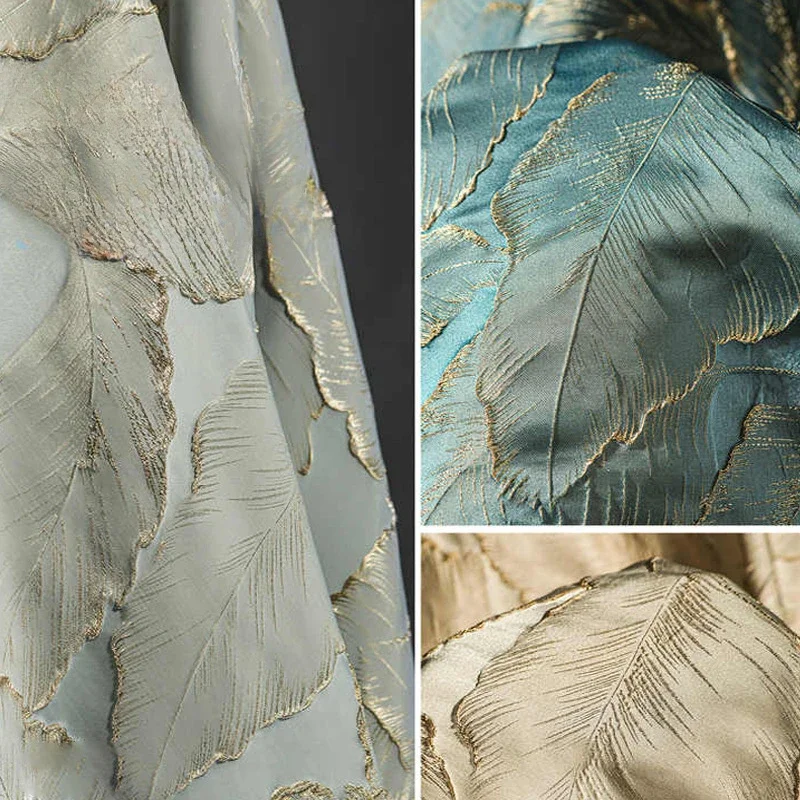 

Light Luxury American Blue Gold Silk Leaf Simple and Elegant High Precision Jacquard Curtain Fabric Finished Product