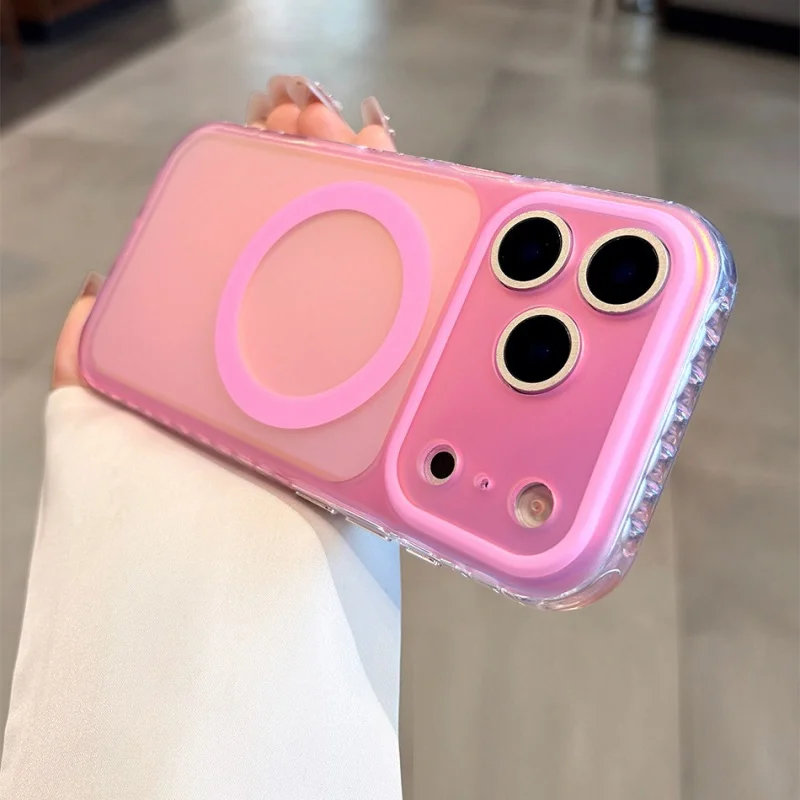 Luxuriöse Laser-Aurora-Gradienten-Handyhülle für Magsafe für iPhone 18 15 16 17 Pro Max, magnetische kabellose Ladehülle mit hartschalenförmigem Bumper.