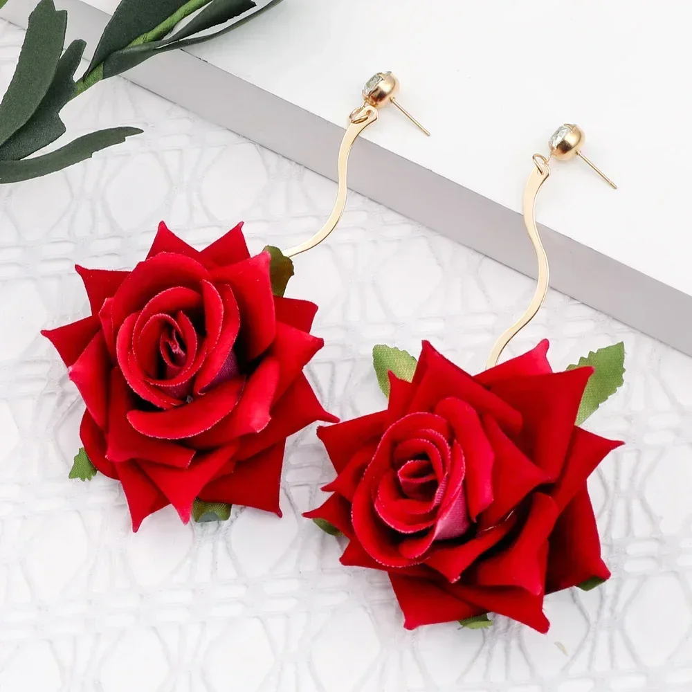 New Bohemia Romantic Diy Handmade Rose Artificial Flower Earrings For Women Girl Party Beach Fashion Luxury Jewelry Gifts Bijoux