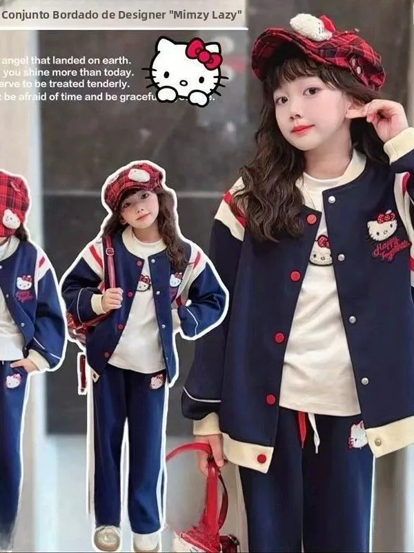 韓国風ガールズ野球ジャケット＆パンツセット-春初秋用-暖かい長袖-シングルボタン留め-綿ポリエステル混紡