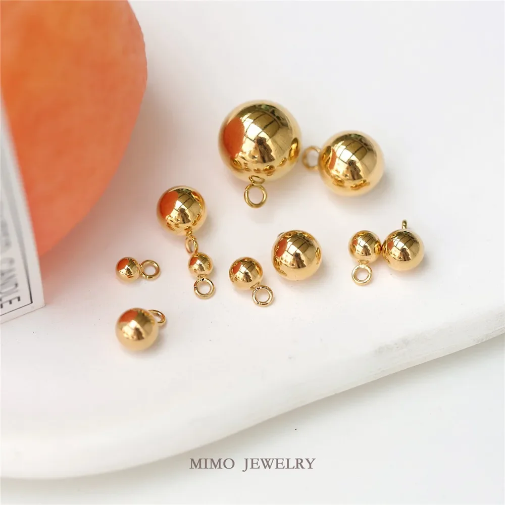 Color preservation titanium steel plated 3-10mm smooth gold ball solid pendant with ring DIY accessories