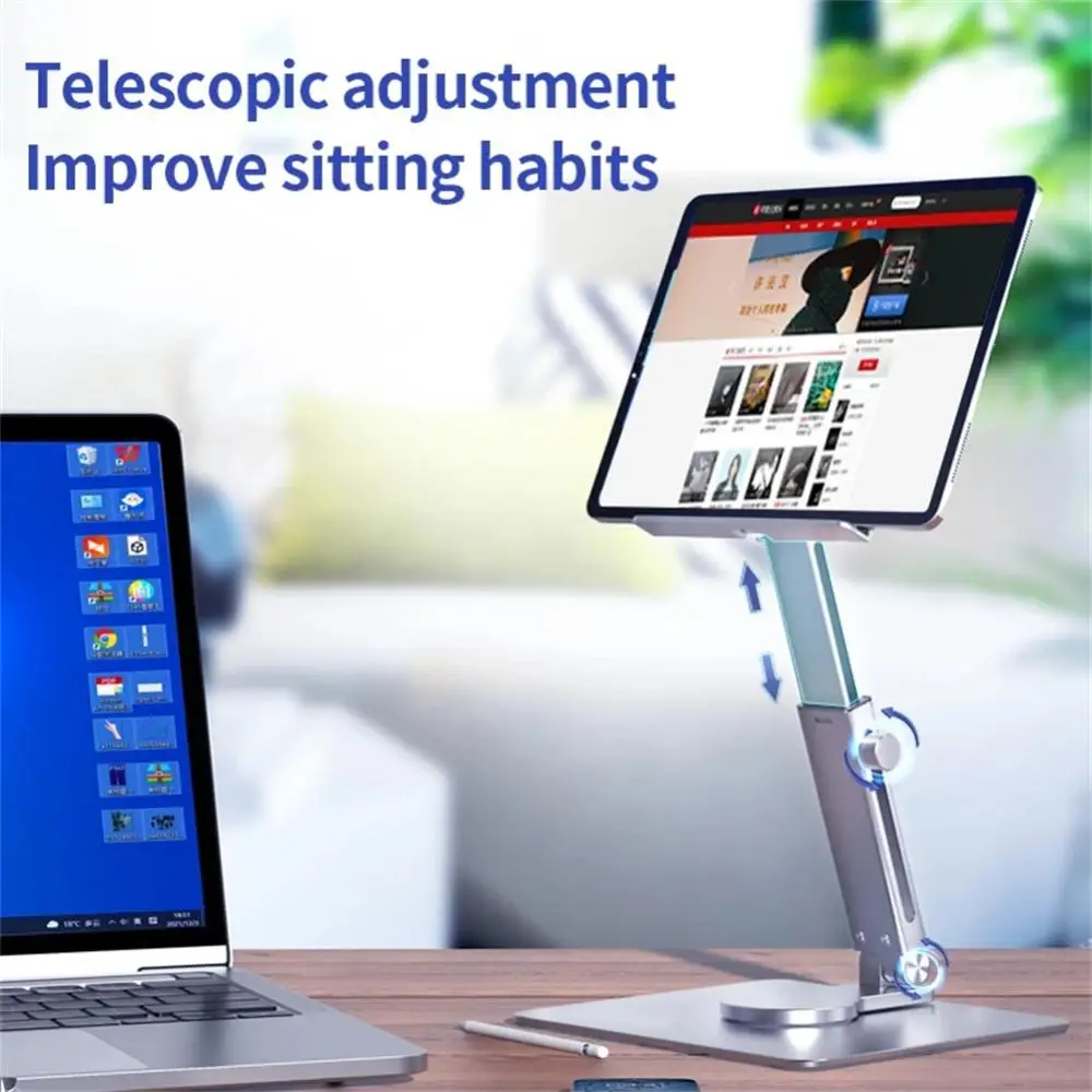 

Tablet Stand Desk Riser 360 Rotation Multi-Angle Height Adjustable Foldable Holder Dock For iPad Tablet Laptop