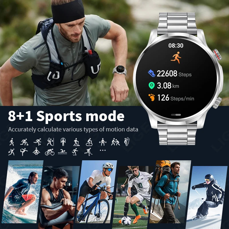 LIGE 2025 ใหม่กีฬากลางแจ้งสมาร์ทนาฬิกาผู้ชาย GPS Tracker Heart Rate บลูทูธกันน้ํา 1.95 นิ้วผู้ชาย Smartwatch สําหรับโทรศัพท์