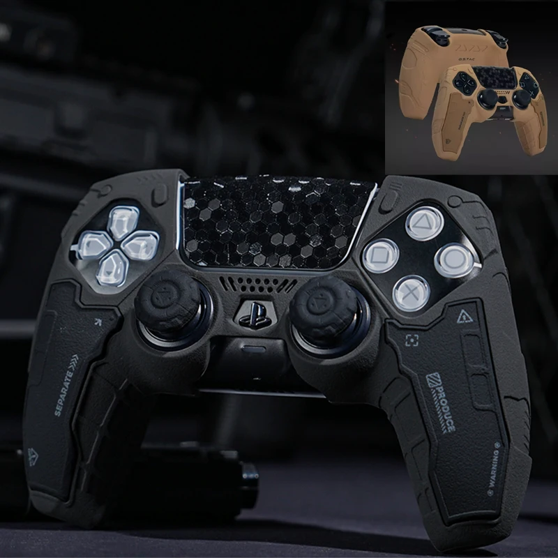 Tactical Mecha Matte Silicone Soft Protector Sticker Skin For Sony Dualsense 5 PS5 Controller Case Thumb Stick Grip Cap Cover