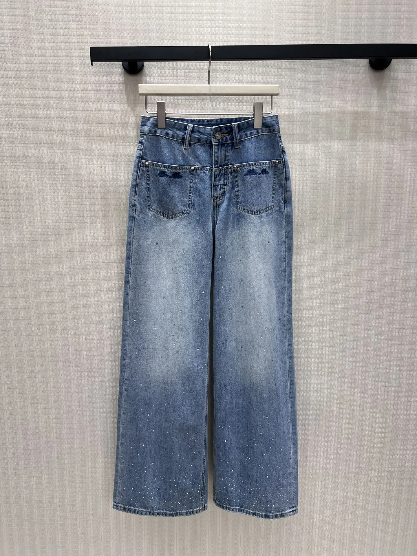 

Fashionable High Waist Wide Leg Denim Jeans Women's Spring Autumn New Loose Slimming Pocket Embroidered Logo Jeans