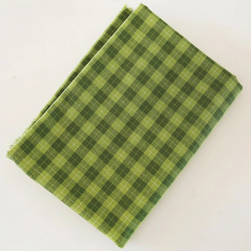 145x50cm Retro Nostalgic Green Plaid Yarn-Dyed Polyester Cotton Linen Coarse Cloth Tablecloth Home Handmade Fabric