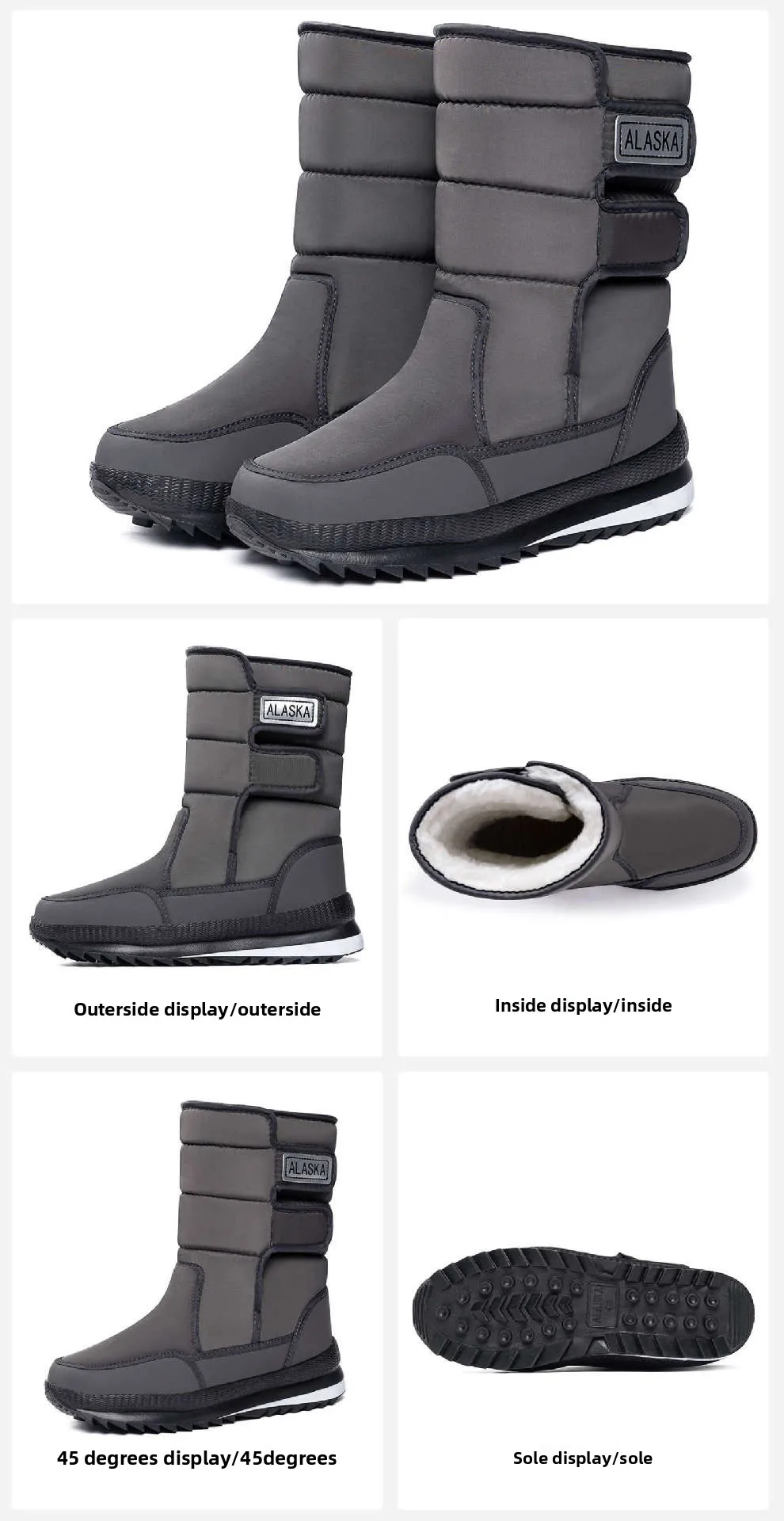 Damen-Winterstiefel, dick gefüttert mit Fleece, wasserdicht, mit Klettverschluss, mittelhohe Stiefel, rutschfest, warmes Outdoor-Schuhwerk für kaltes Wetter. – Detail 11