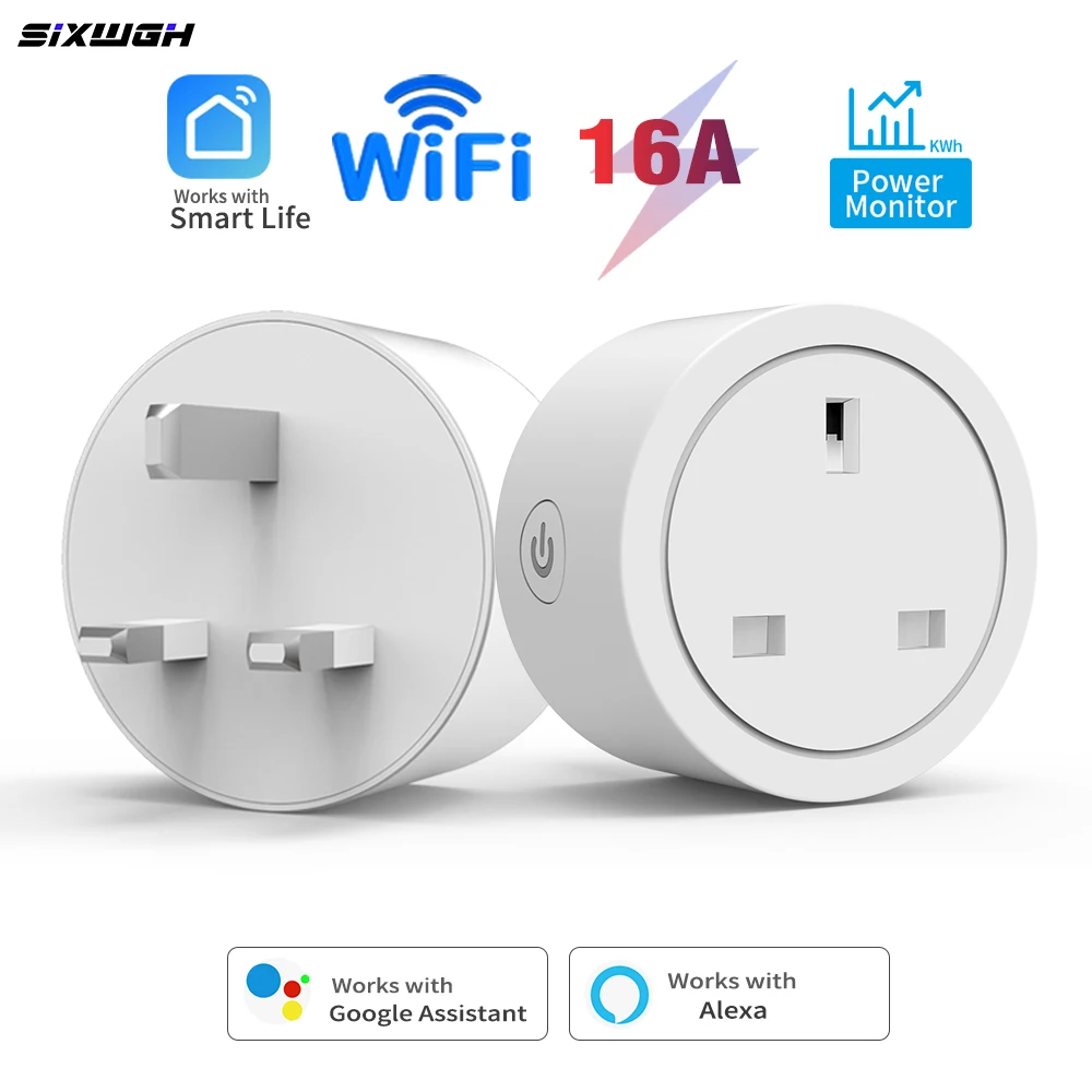 Tomada Inteligente WiFi 16A para Plugue UK Tuya com Monitoramento de Energia, Funciona com o Aplicativo Smart Life, Alexa e Controle por Voz Google Home