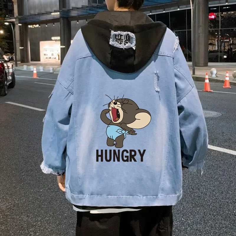 Tom and Jerry Jean Jacket Women MEN Hip Hop Streetwear Anime Ripped Cowboy Outwear Hole Lady Jean Coat Winter Clothes Tops Gift view 6