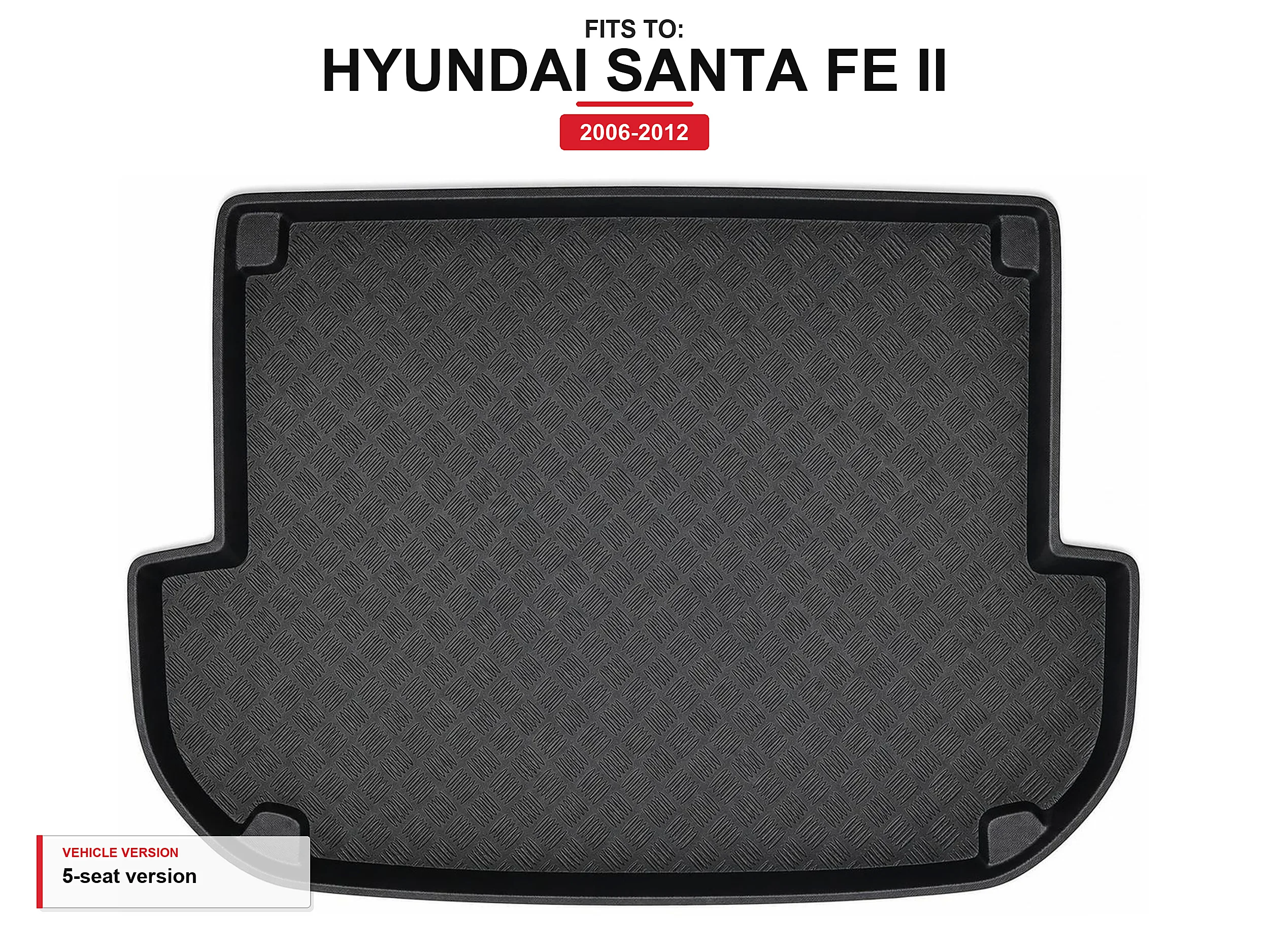 Kofferbakmat met rand voor: Hyundai Santa Fe Ii 2006-2012 5-zits versie