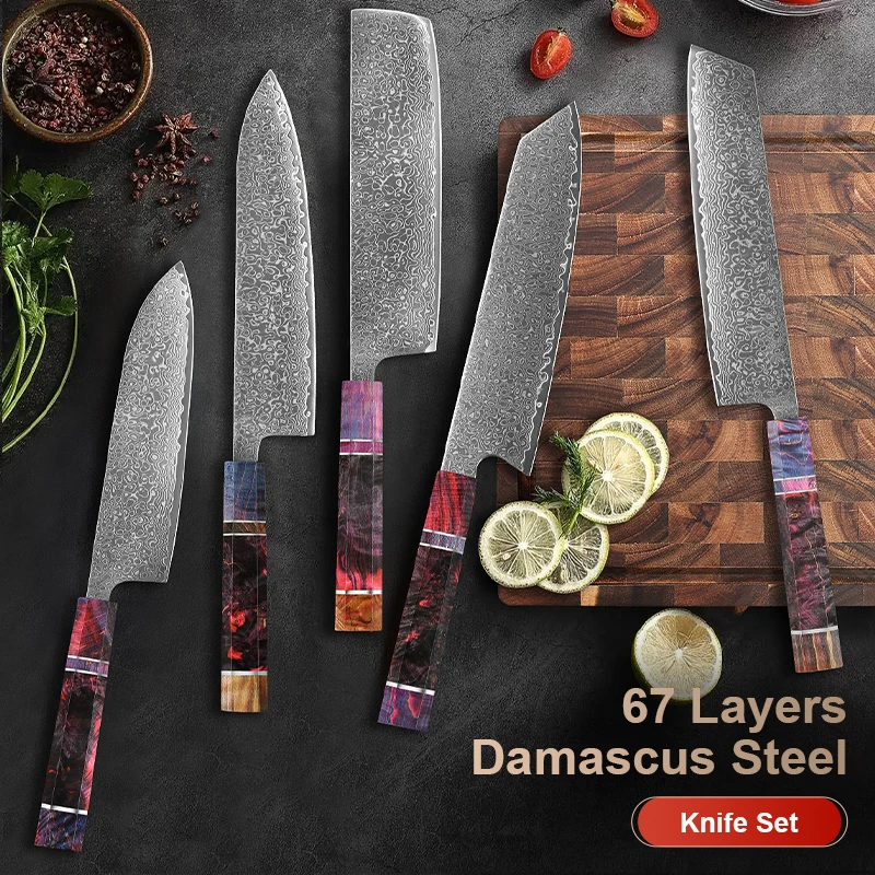 1-5 PCS Damascus Kitchen Knife Set 67 Layers Handmade Forged Chef knife sharp Stable wood Handle Janpan Kitchen knife