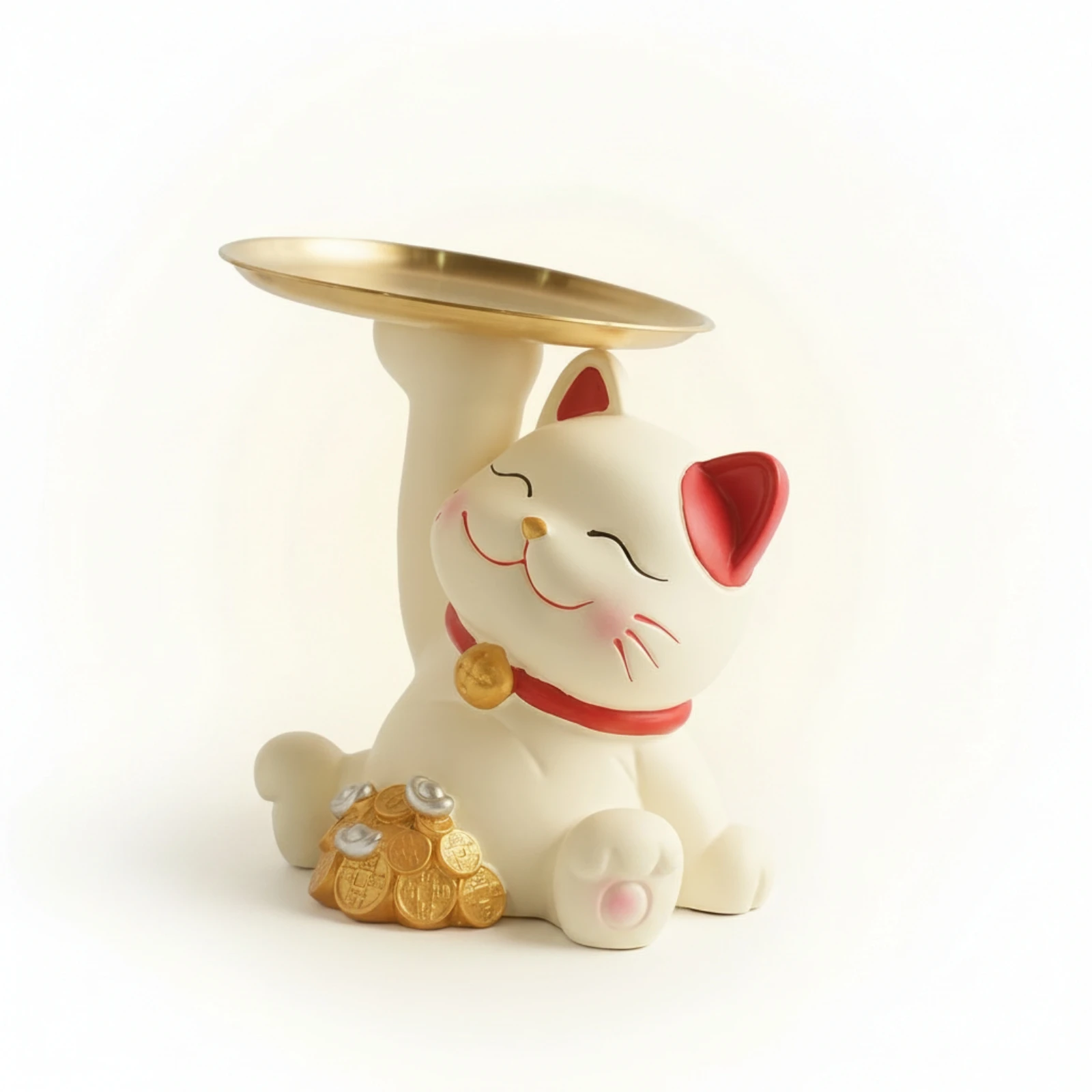 Maneki Neko Candy Dish Cute Auspicious Cat Figurine Candy Dish Adorable Statue Charming for Reception Desk, Entryway