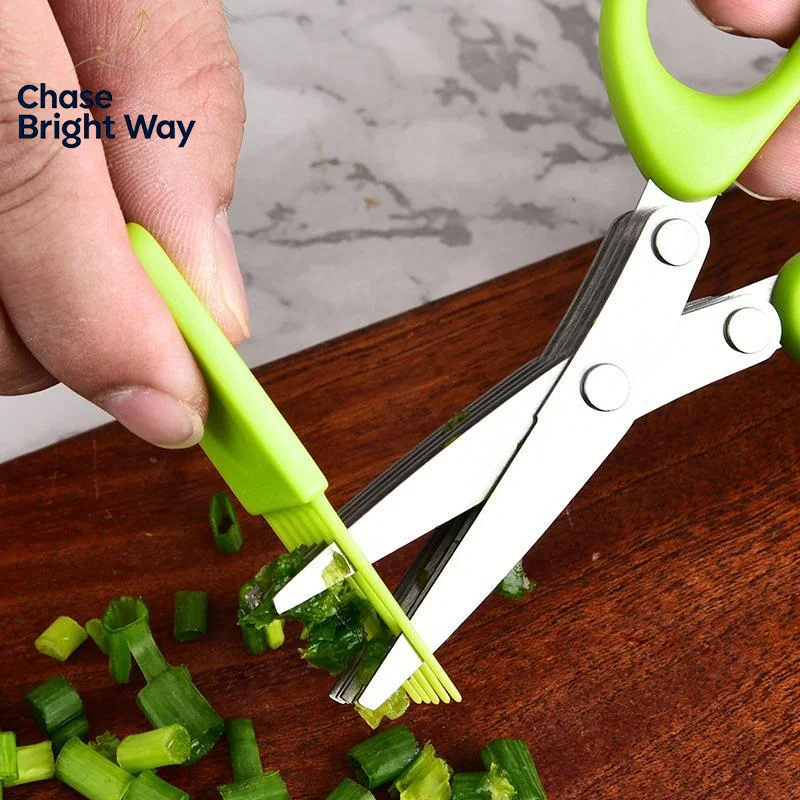 Multifunctional Stainless Steel Kitchen Scissors 3/5 Layer Sharp Scallion Cutter for Home Food Prep Daily Cooking