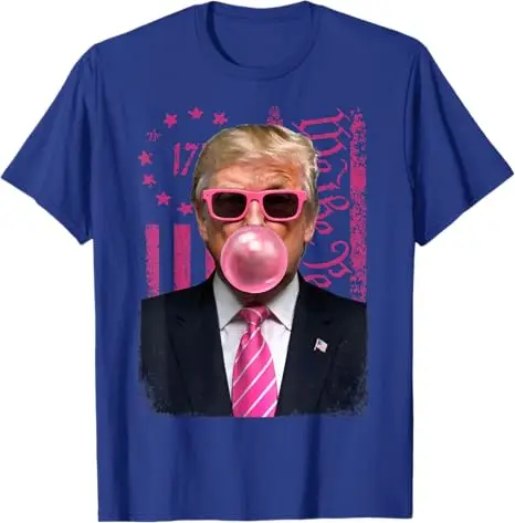 Funny Trump Bubble Gum Pink USA Flag T-Shirt Mens Fashion We The People 1776 MAGA Graphic Outfit Fashion Short Sleeve Saying Tee