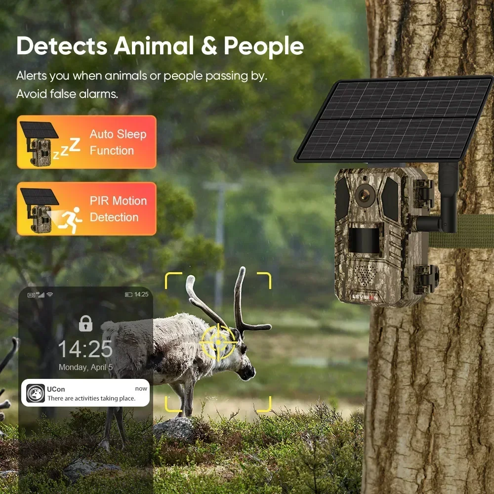 LS VISION 4G Solar Hunting Trail Camera Outdoor 4MP Night Vision PIR Motion Detection 7800mAh batteria impermeabile Wildlife Camera