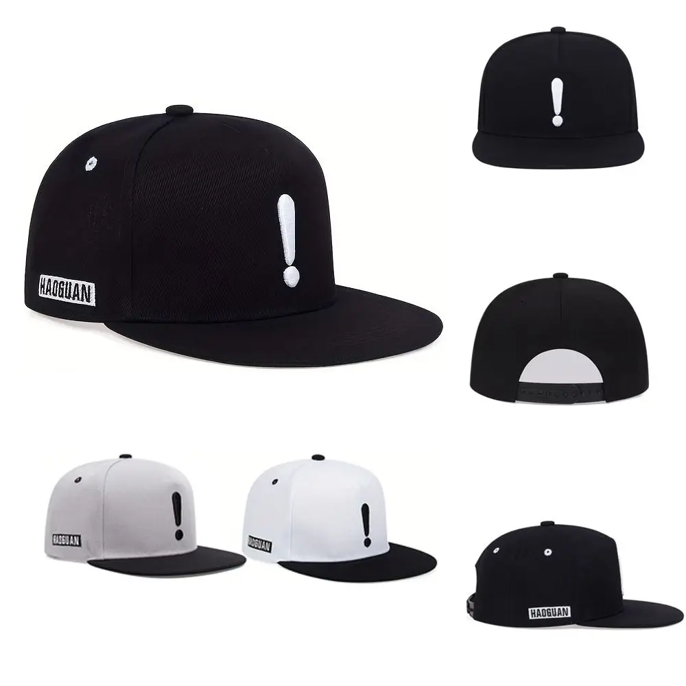 Street Style Embroidered Baseball Hat Flat Brim Adjustable Hip Hop Hat Breathable Exclamation Mark Design Flat Brimmed Hat