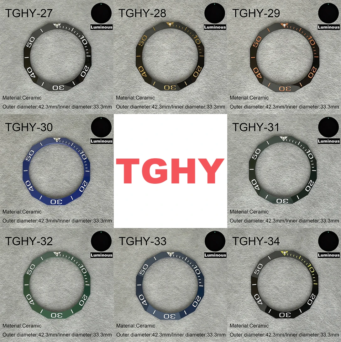 Watch Bezel 42.3MM*33.3MM TAG Sloping Green Luminous And Non-luminous Ceramic Bezel Insert Replacement of Watch Accessories