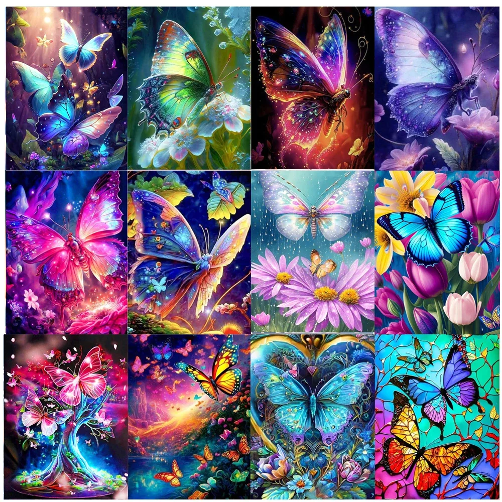 Colorful Butterfly Diamond Painting Cross Stitch Kits Animal 5D DIY Crystal Mosaic Kits Landscape Rhinestone Home Decoration