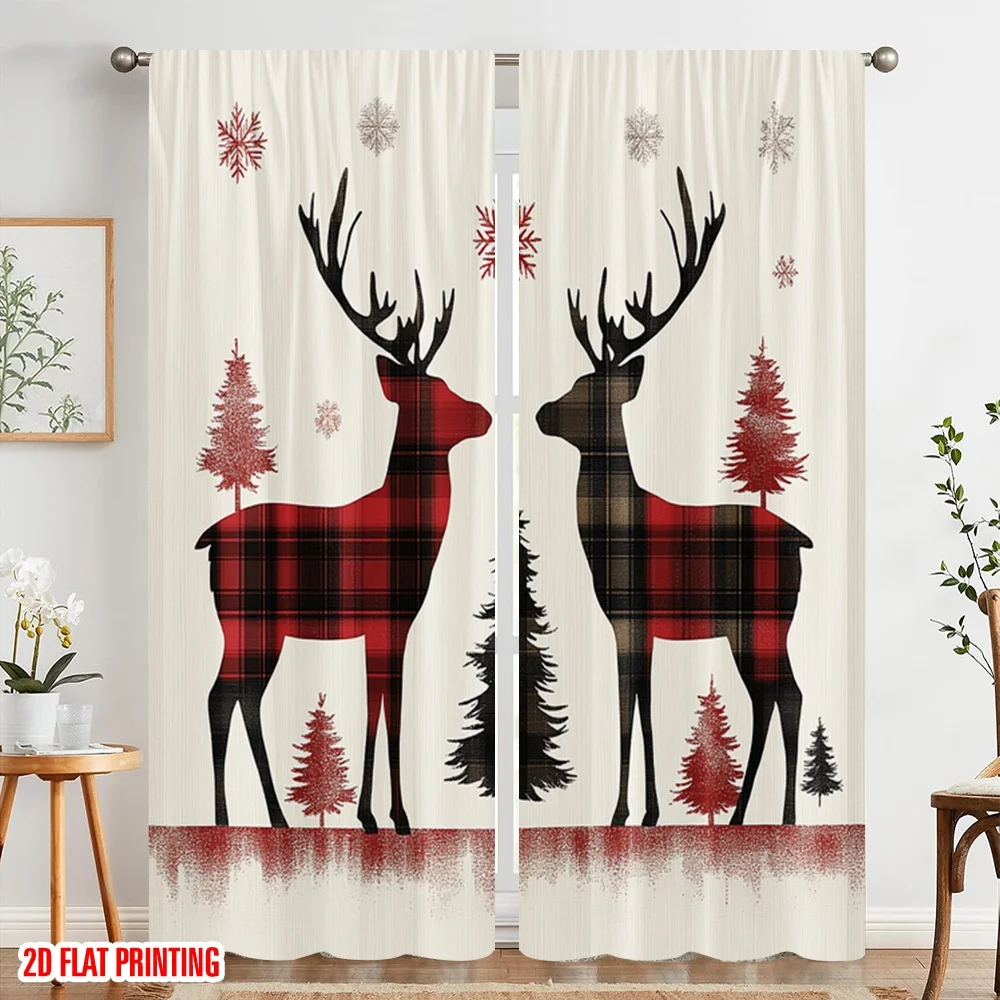 2 قطعة ، 2D الطائرة الطباعة المعاصرة الستائر الجاموس منقوشة الرنة الثلج (4) البوليستر دائم (بدون قضيب) عطلة