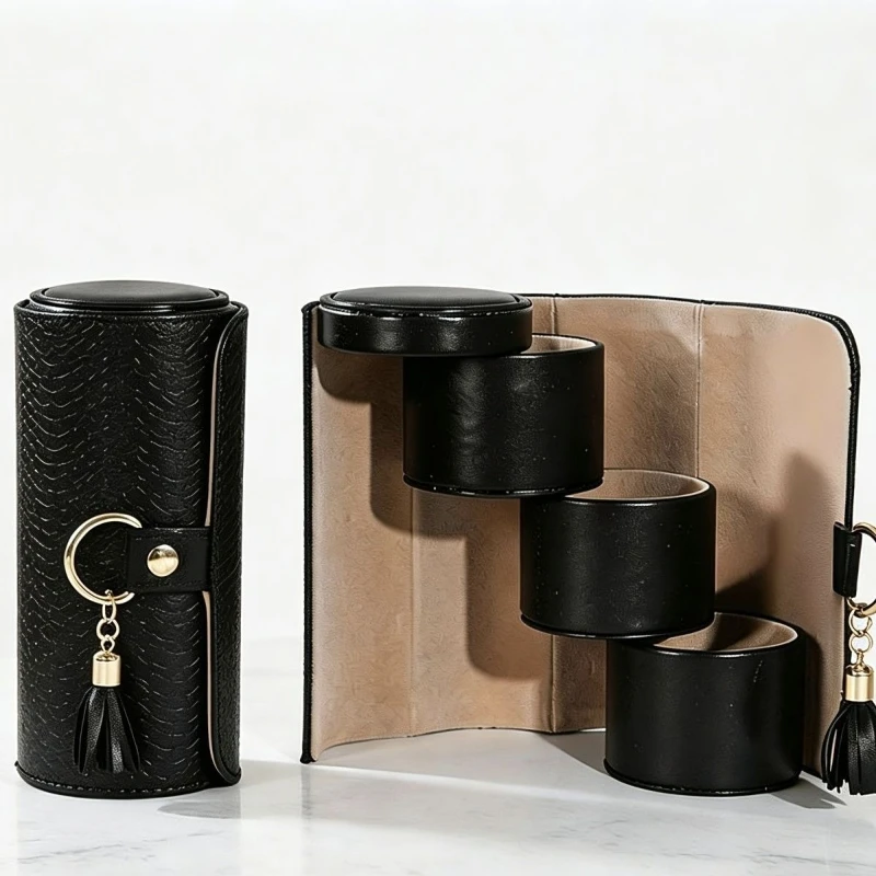 Leather Jewelry Box Rotating 3 Layer Organizer Box Women's Ring Necklace Storage Case Travelling Portable Trinket Jewelry Boxes