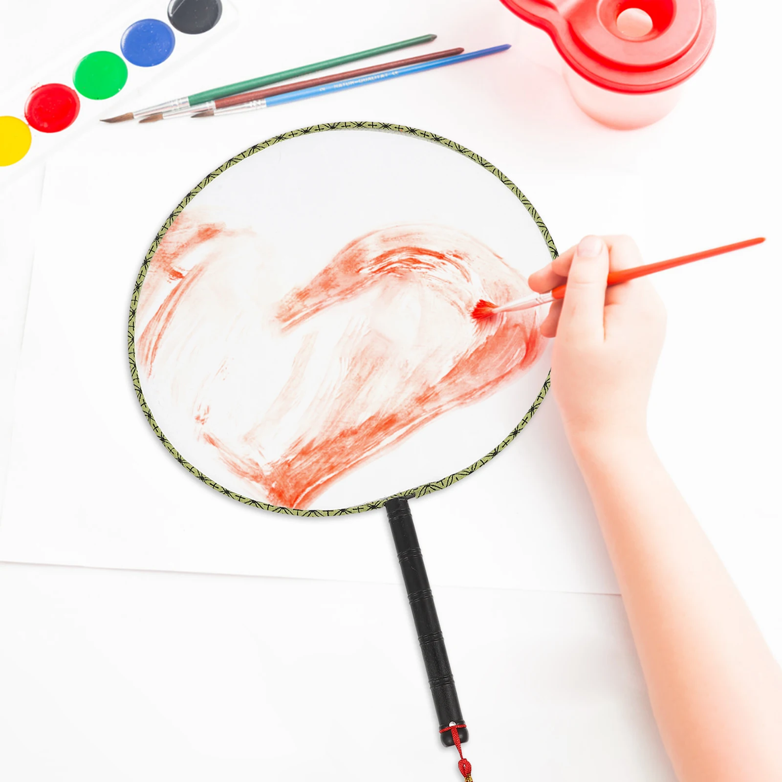

10pcs Painting Fan Blank Diy Art Drawing Chinese Silk Cloth Round Held Creative Material Home School Kindergarten