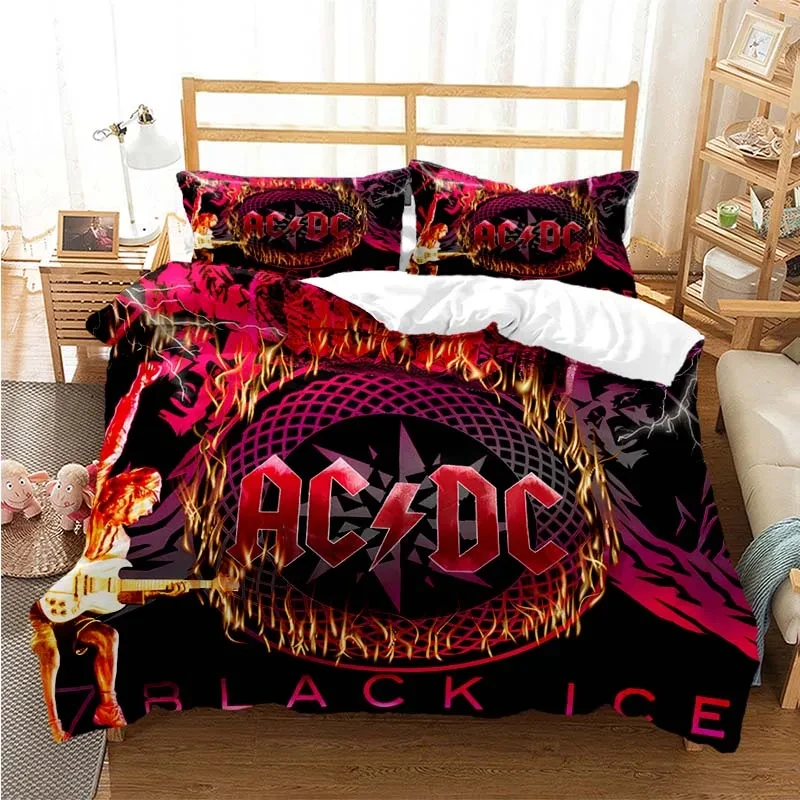 3D Print AC/DC Rock Band Bedding Set,Duvet Cover Comforter Bed Set Quilt Cover Pillowcase,King Queen Twin Size Boys Girls Adults