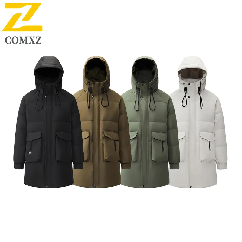 COMXZ 2025 Winter Down Jacket Male Duck Down Hooded Long Camping Cold Protection Down Jacket Coldproof Thickened New Garment